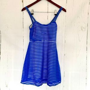 FREE PEOPLE Blue Empire Waist Fit & Flare Dress Sheer Stripe XS